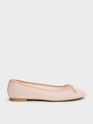 Glittered Mesh Bow Ballet Flats
    
         - Pink | Charles & Keith UK