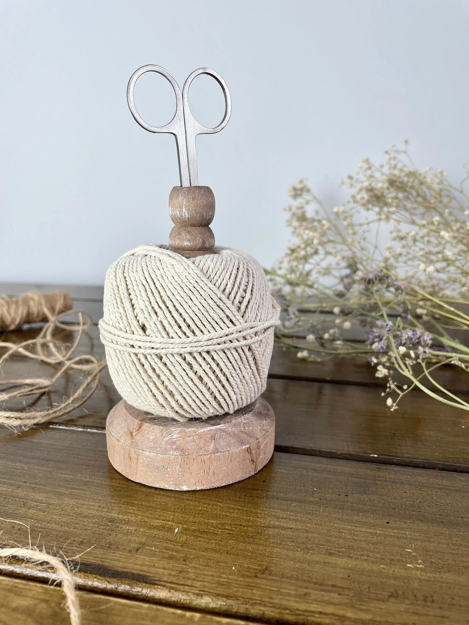 Rustic Wooden String Tidy With Scissors Ball of Craft String - Etsy Canada | Etsy (CAD)