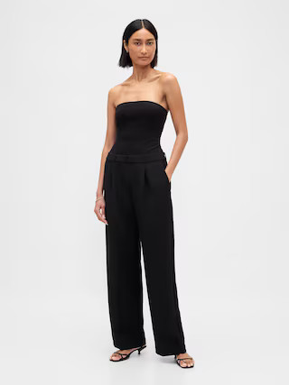 Strapless Drop-Waist Mixed Media Jumpsuit | Gap (US)
