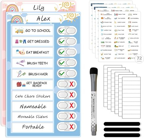 2 in 1 Namable Chore Chart for Kids, Dry Erase Morning/Bedtime Routine Chart for Kid for Refriger... | Amazon (US)
