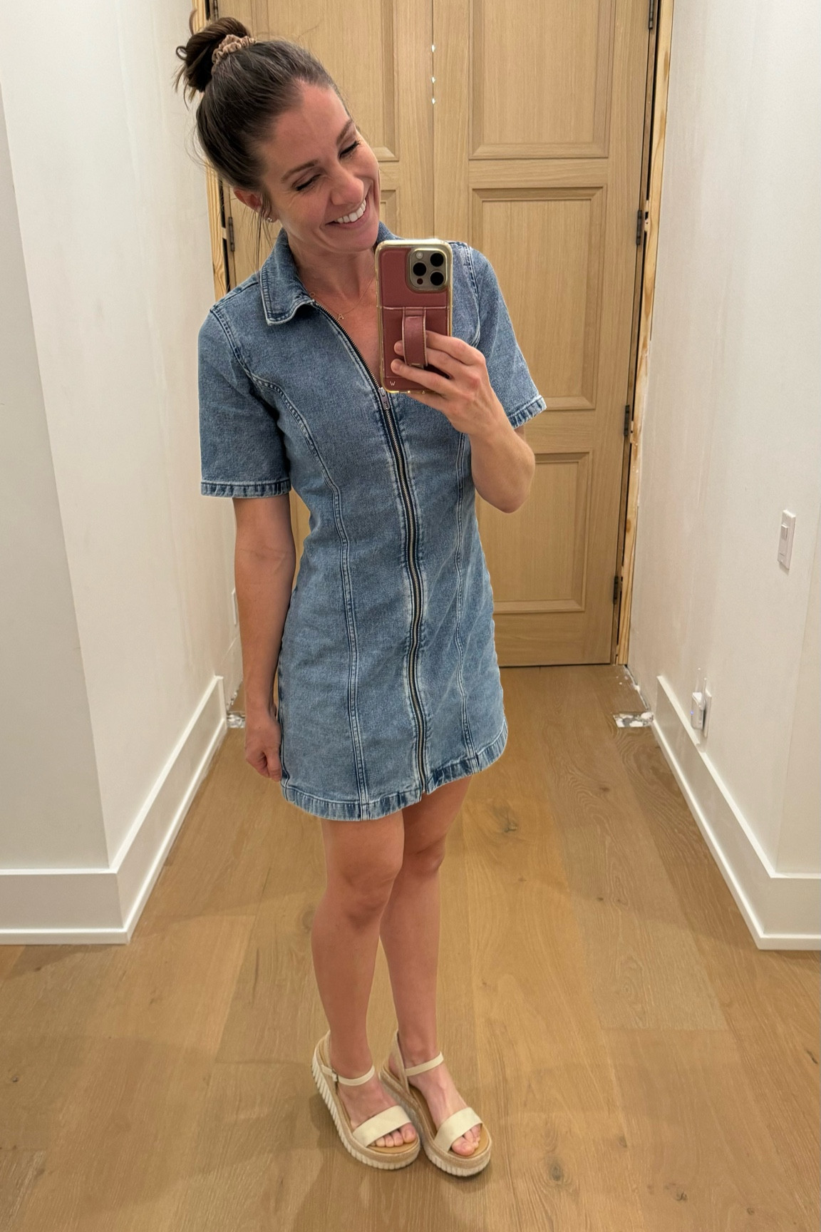 The shoes are no longer sold but I found these similar ones!  I’m wearing an XS in the dress! I’m 5’5 125