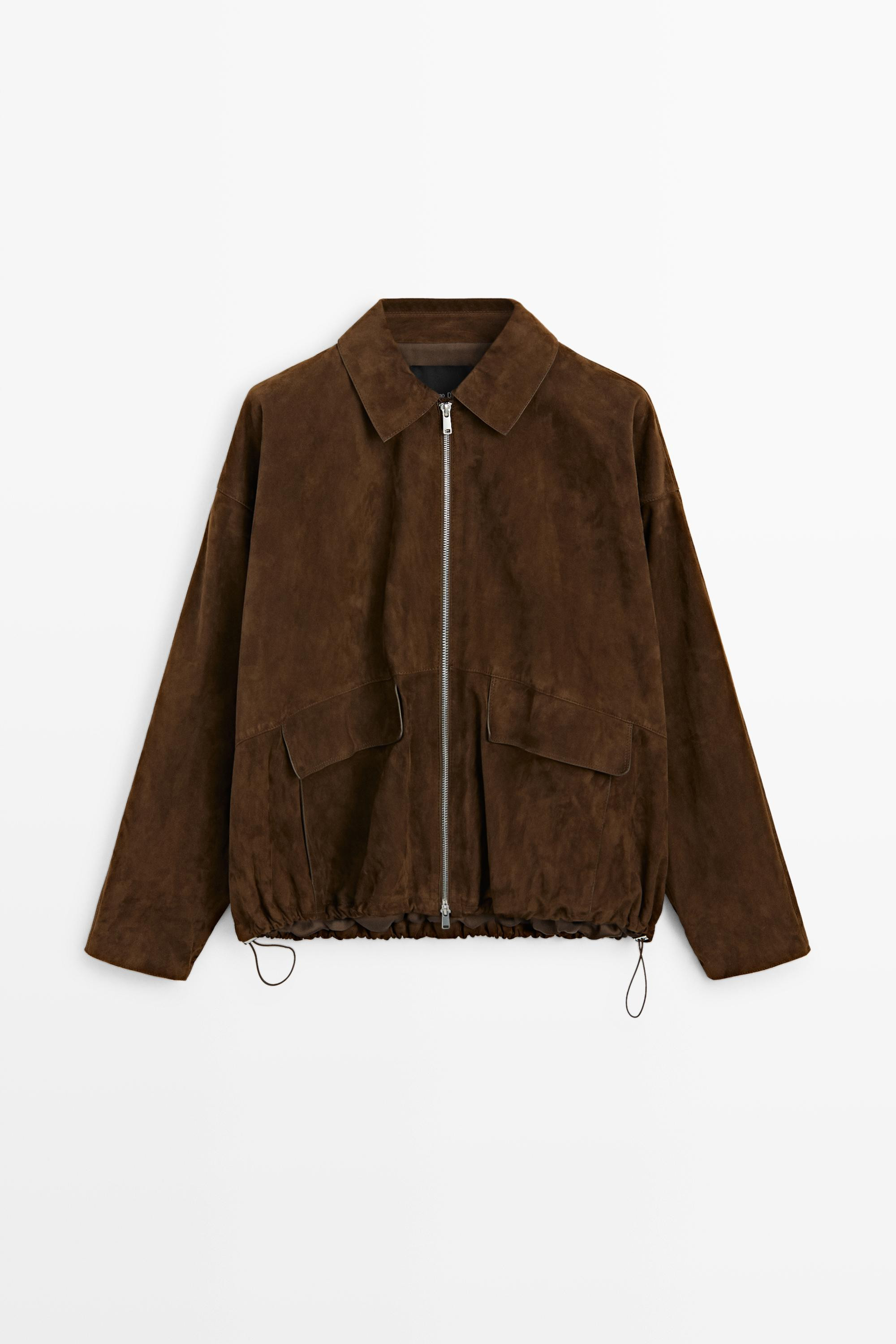 Oversize suede leather bomber jacket | Massimo Dutti UK