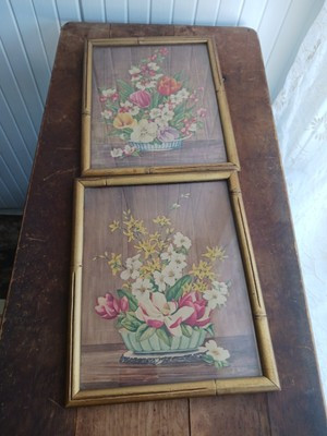 1940's Floral Prints Framed Pair  With Gilt Bamboo Look Frame Vintage Gold Pink | eBay US