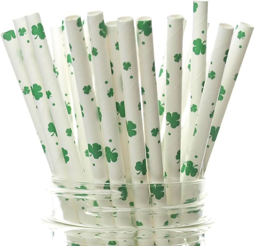 Green Shamrock Paper Drinking Straws (25 Pack) - St. Patrick’s Day Straws, Green Drinking Straw... | Amazon (US)