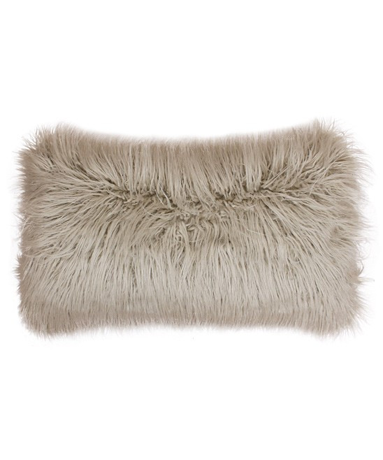 THRO Throw Pillows Oatmeal - Oatmeal Mongolian Faux Fur Lumbar Pillow | Zulily