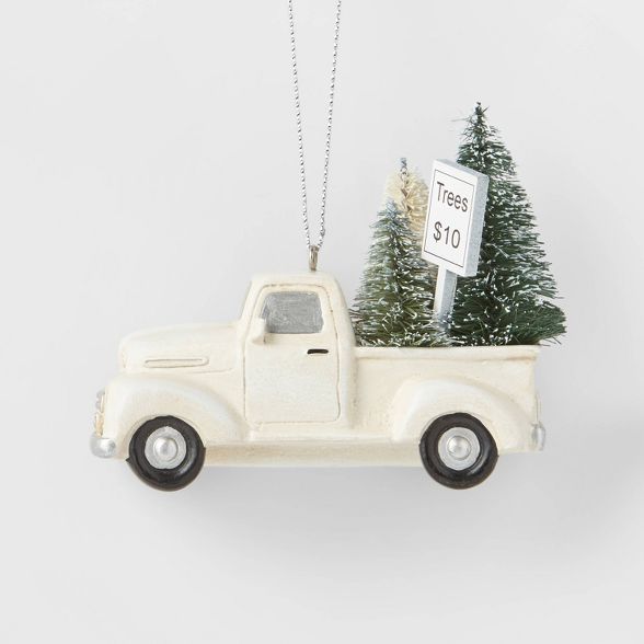 Truck with Bottle Brush Tree Christmas Tree Ornament White - Wondershop&#8482; | Target