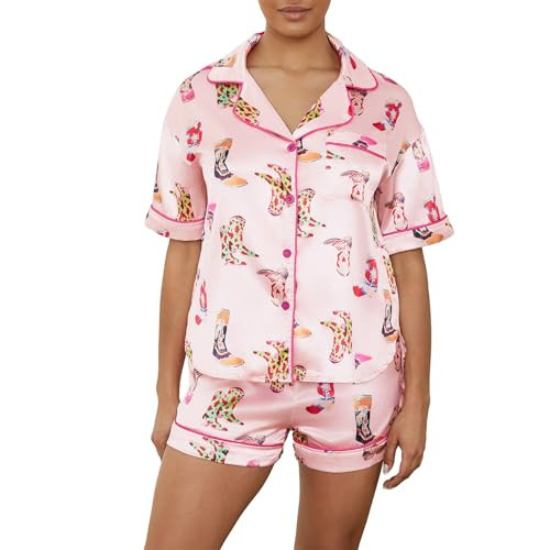 Yiulangde Cute Western Cowboys Boot Pajamas For Women Y2k 2 Piece Pj Sets Preppy Pjs Coquette Short Sleeve Pajamas Shorts Set | Amazon (US)