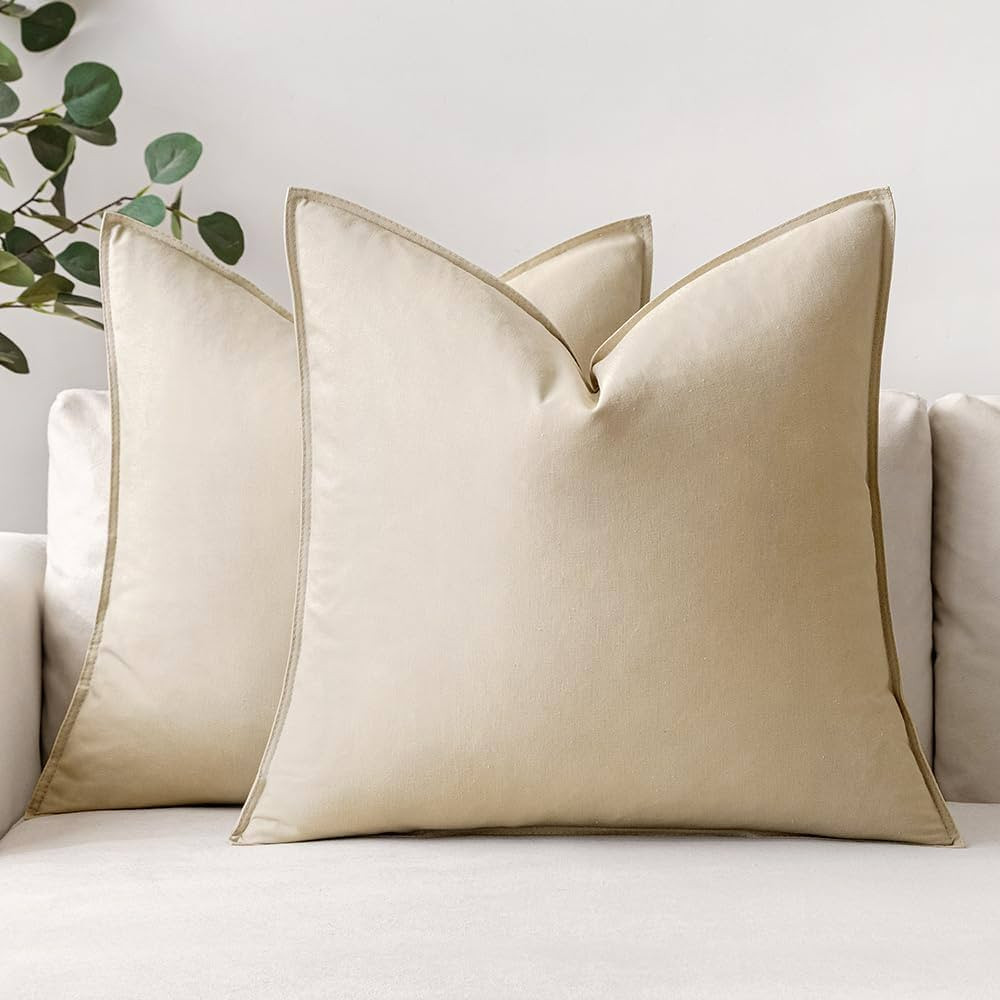 MIULEE Pack of 2 Beige Pillow Covers 20x20 Inch Decorative Couch Throw Pillow Covers Spring Linen... | Amazon (US)