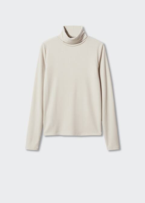 Ribbed high neck t-shirt -  Women | Mango United Kingdom | MANGO (UK)