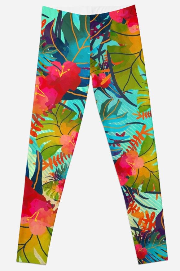 'Bright Tropical Floral Print B' Leggings by Makanahele | RedBubble US