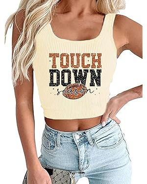 Football Crop Tank Tops for Women Game Day Crop Top Y2k Ribbed Knit Crop Tops Weekends Sports Tan... | Amazon (US)