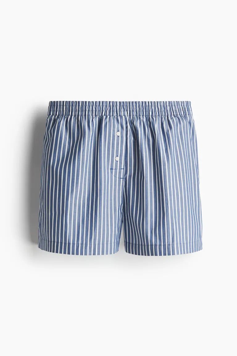 Cotton Boxer-style Shorts - Regular waist - Short - Dusty blue/striped - Ladies | H&M US | H&M (US + CA)