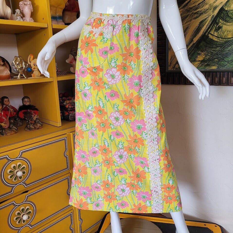 Vintage 60s Lilly Pulitzer Signed Sunny Floral Maxi Aline Lace Preppy Skirt M  | eBay | eBay US