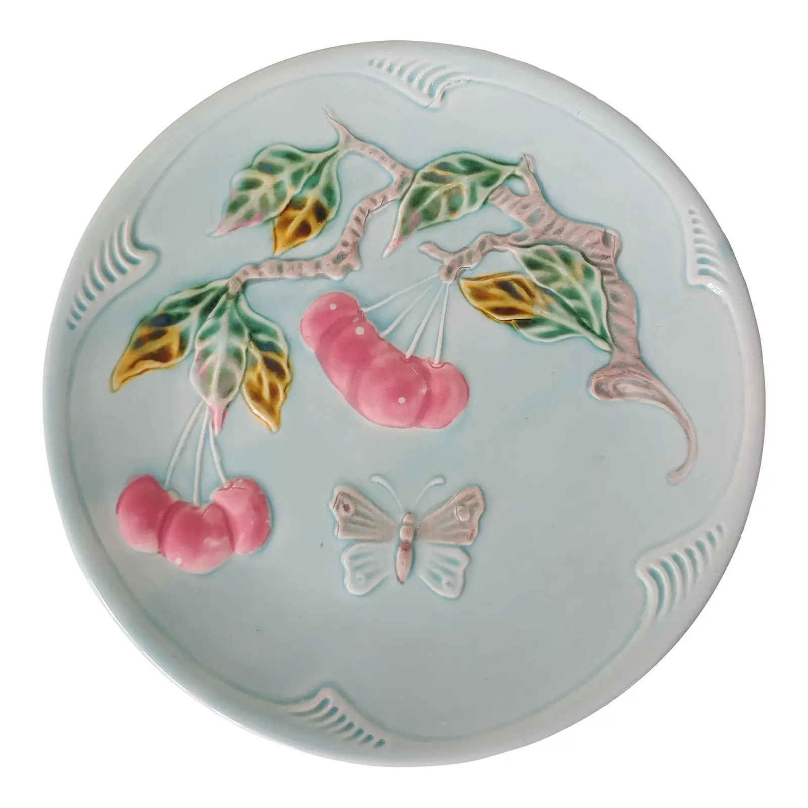 1910s Antique Majolica Butterfly Plate | Chairish