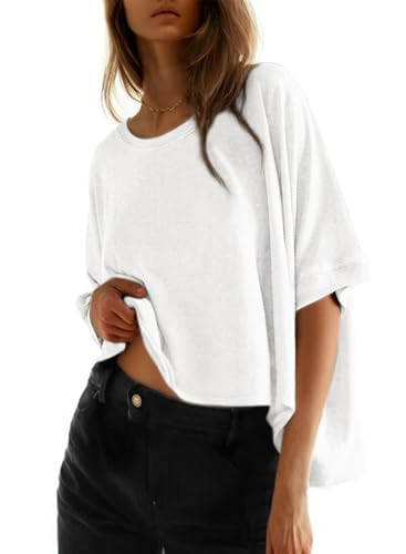 Dokotoo Shirts for Women Summer 2026 Tops Plus Size Trendy Crop Cute Oversized Tshirts Short Sleeve Shirts Womens Fashion Spring Blouses Dressy Casual Workout Gym Clothes Clothing Basic Tees White | Amazon (US)