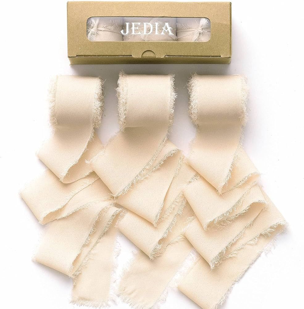 JEDIA Chiffon Ribbon, 3 Rolls Beige Wrapping Ribbons for Gift Wrapping, 1.5" x 7Yd Gift Ribbon fo... | Amazon (US)