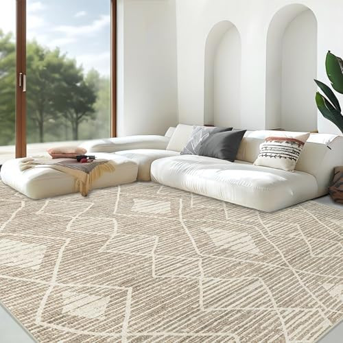 Area Rug for Living Room 9x12: Large Washable Boho Moroccan Rugs Geometric Neutral Rug, Non-Slip ... | Amazon (US)