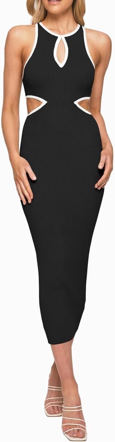 Womens Sexy Cute Bodycon Dress Sleeveless Ankle Length Ribbed Club Midi Knitted Evening Cocktail ... | Amazon (US)