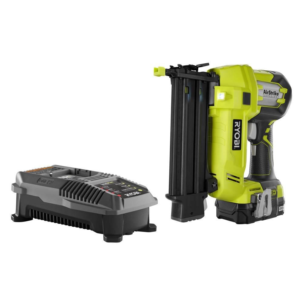RYOBI 18-Volt ONE+ Cordless AirStrike 18-Gauge Brad Nailer Kit with 1.3 Ah Battery and 18-Volt Charg | The Home Depot