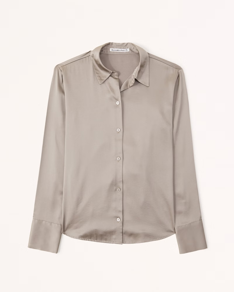 Long-Sleeve Satin Button-Up Shirt | Abercrombie & Fitch (US)