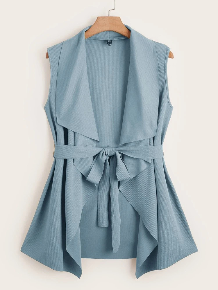 SHEIN Plus Waterfall Neck Belted Vest Coat | SHEIN