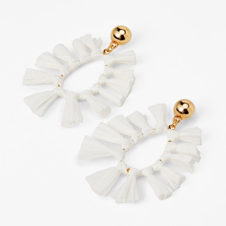 Gold 2" White Tassel Drop Earrings | Claire's (US)