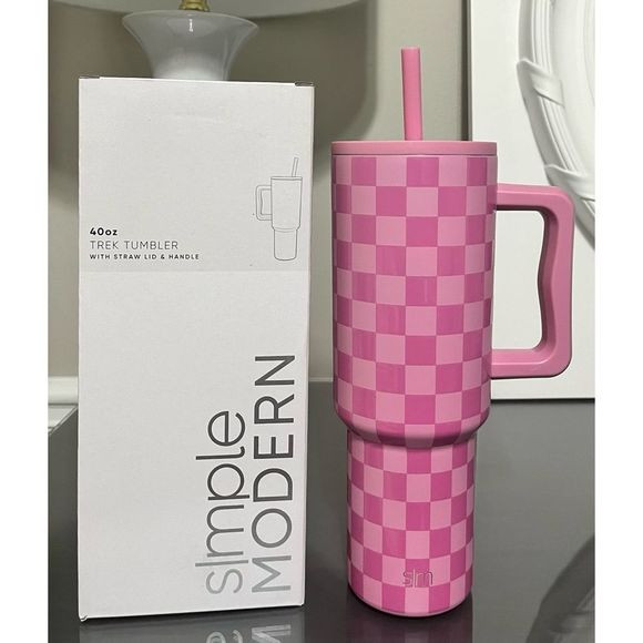 NWT Limited Edition Simple Modern Pink Checkered Trek 40oz Tumbler | Poshmark
