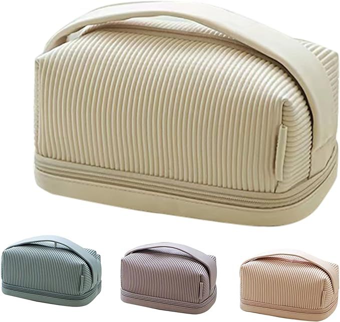 WISTERIA Cream Toast Make up Bag, Large Capacity Water Proof PU Leather Cosmetic Bag, Makeup Orga... | Amazon (US)