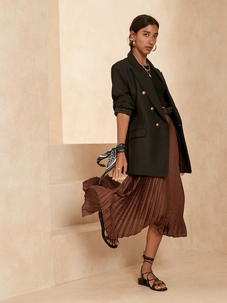 Pleated Satin Midi Skirt | Banana Republic (US)