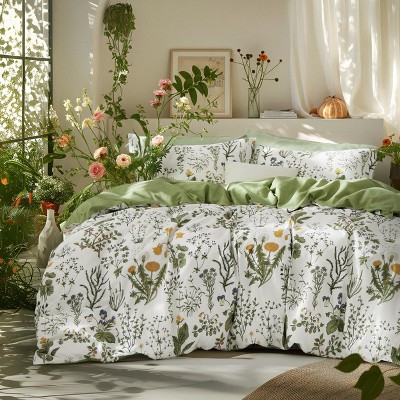Bedsure Green King 3 Piece Duvet Cover Set 100% Cotton Reversible Floral with Zipper Closure Soft Breathable Mother's Day Gift | Target