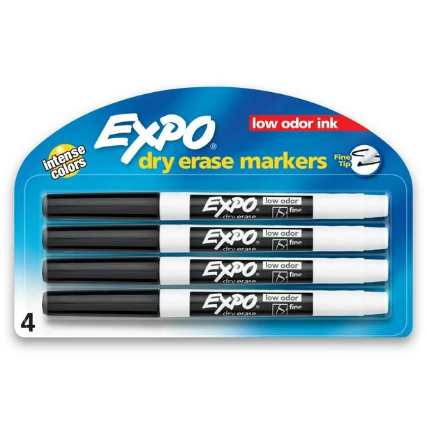 EXPO Low Odor Dry Erase Markers, Fine Tip, Black, 4 Count - Walmart.com | Walmart (US)