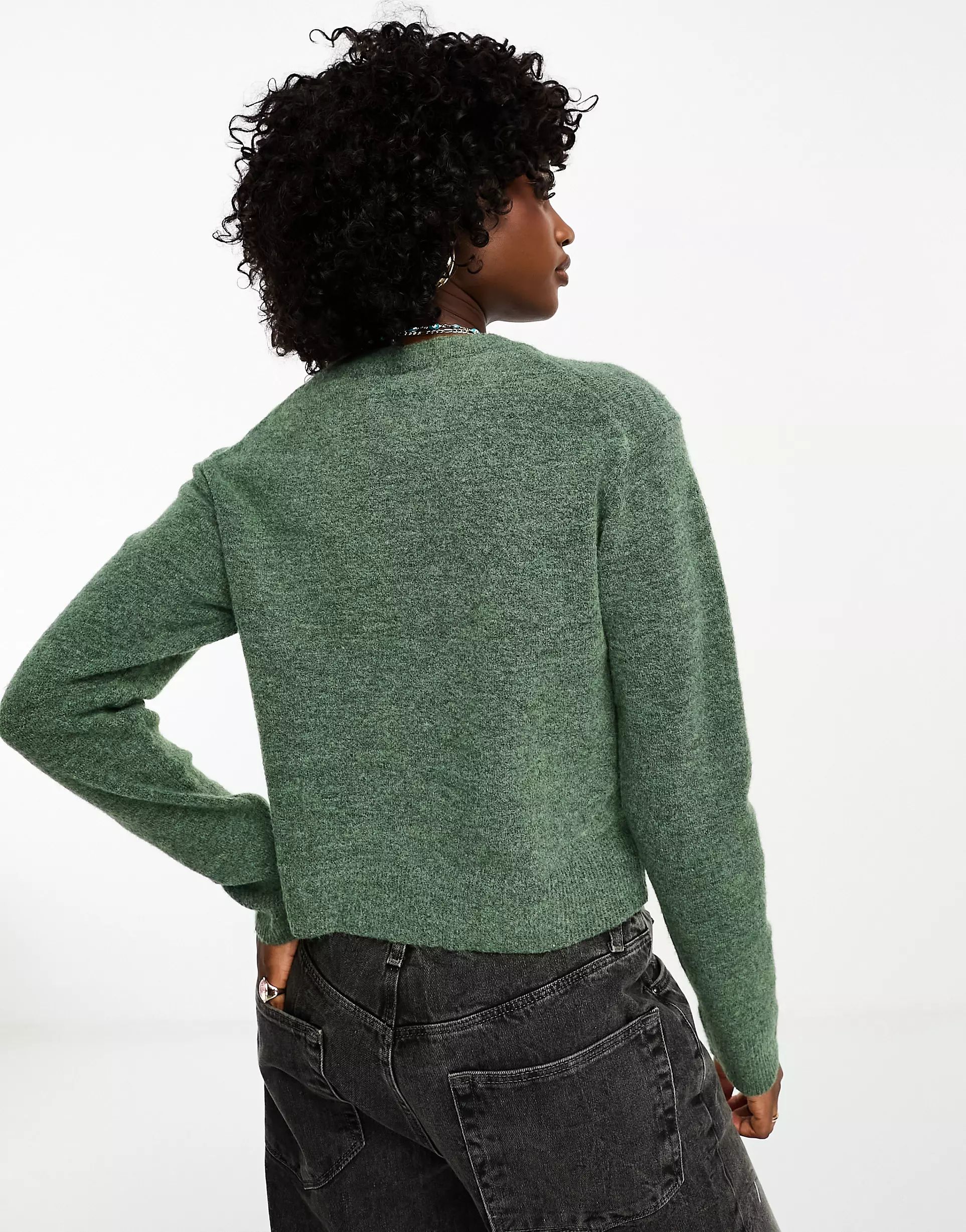 Weekday Ayla knitted jumper in green melange | ASOS (Global)