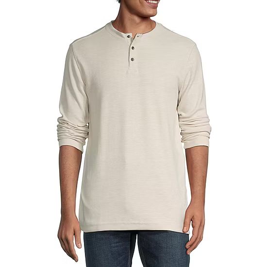 St. John's Bay Waffle Mens Henley Neck Long Sleeve Classic Fit Thermal Top | JCPenney