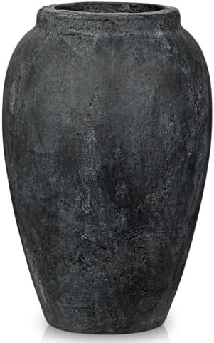 Handcrafted Flower Vase, 10.5" Tall Terracotta Vintage Black Ceramic Vases, Rustic Antique Vase D... | Amazon (US)