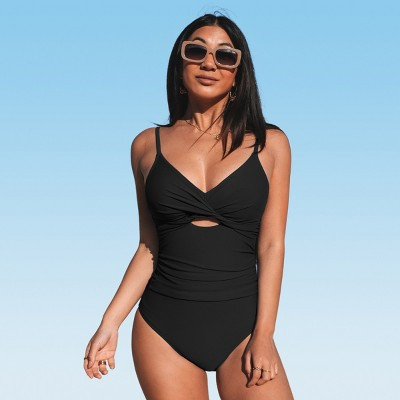 Women's Front Twist Cutout One Piece Swimsuit - Cupshe-XS-Black | Target