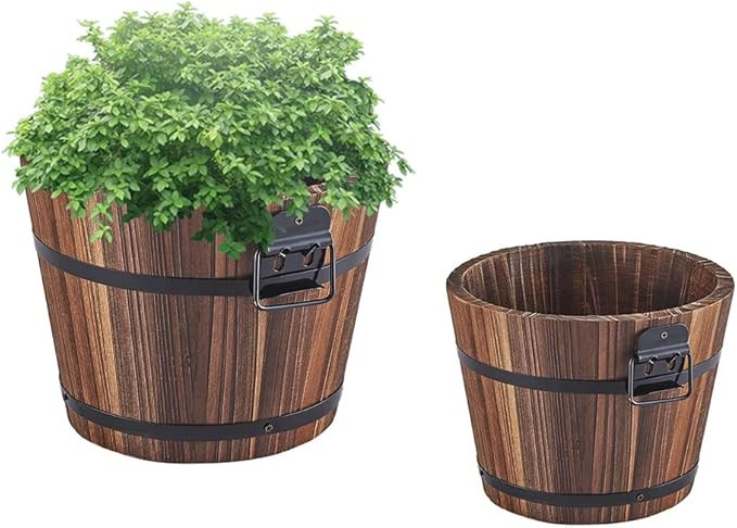 Small Wooden Bucket Barrel Planters – 6.3’’＋5.3'' Rustic Flower Planters Pots Boxes Conta... | Amazon (US)