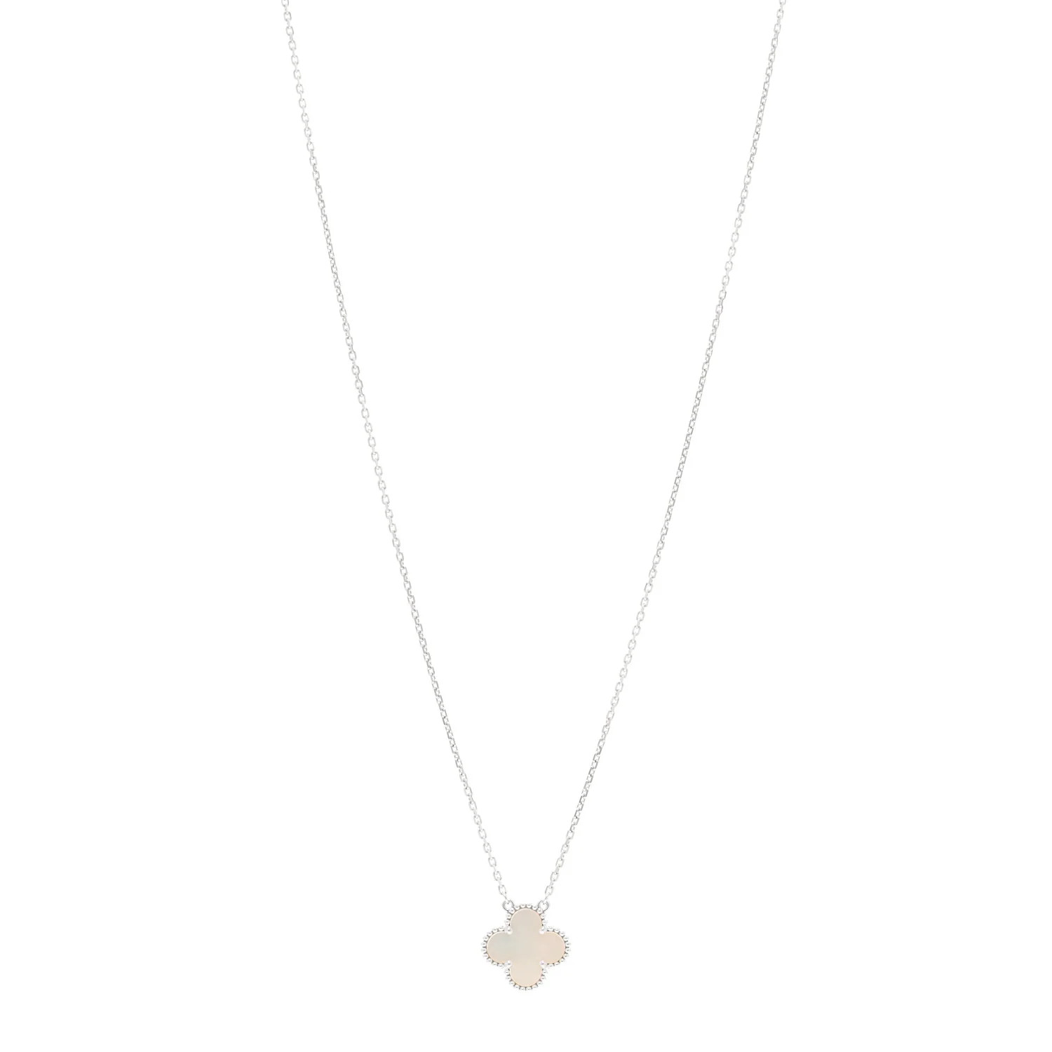 18K White Gold Mother Of Pearl Vintage Alhambra Pendant Necklace | FASHIONPHILE (US)