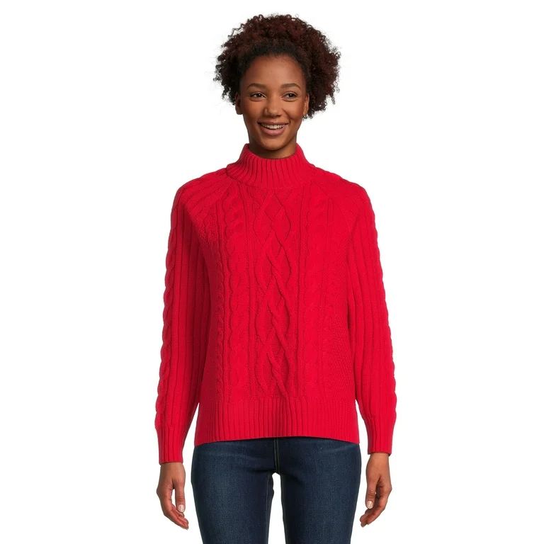 Time and Tru Women's Mock Neck Cable Pullover Sweater, Midweight, Sizes S-XXXL | Walmart (US)