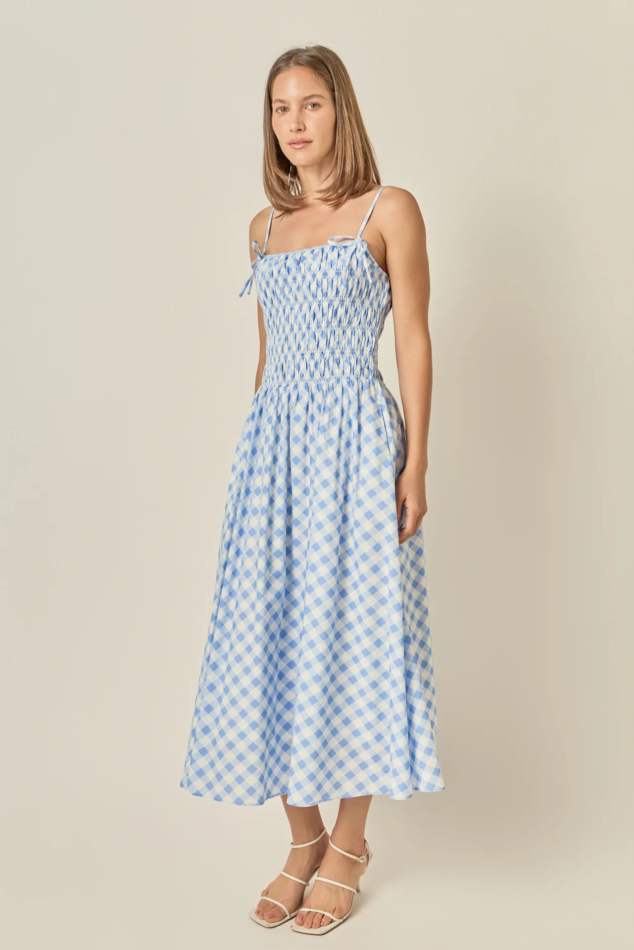 Checked Smocked Midi Dress | English Factory
