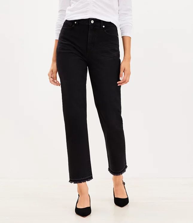 Curvy Let Down Hem High Rise Straight Crop Jeans in Washed Black Wash | LOFT