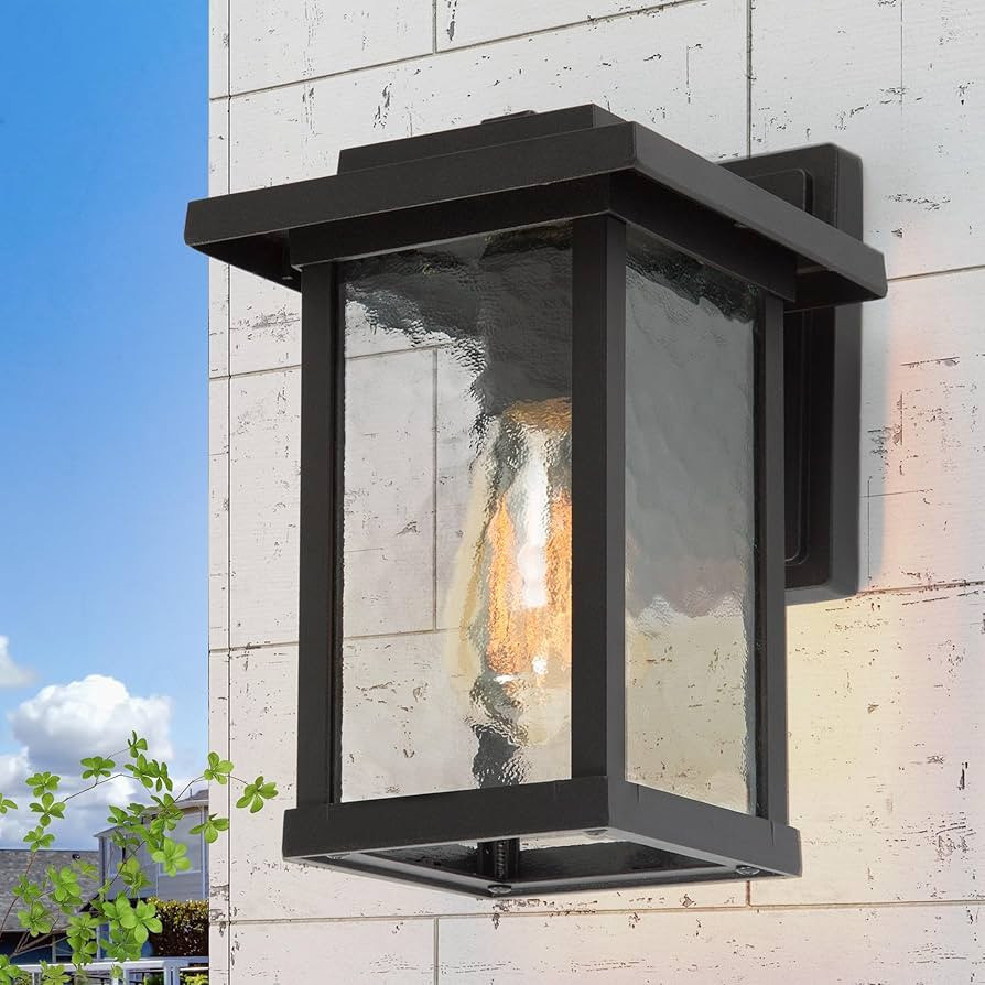 Black Outdoor Wall Lights, Modern Farmhouse Porch Lights Outdoor Wall Mount with Water Ripple Gla... | Amazon (US)