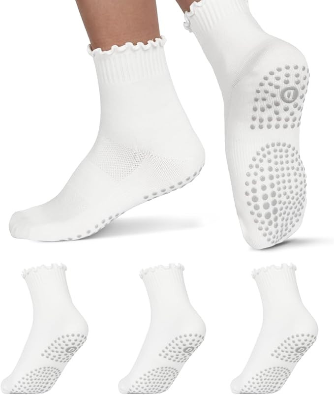Pilates Socks with Grips for Women, Non-Slip Sticky Yoga & Barre Socks, Cute Grippy Crew Socks fo... | Amazon (US)