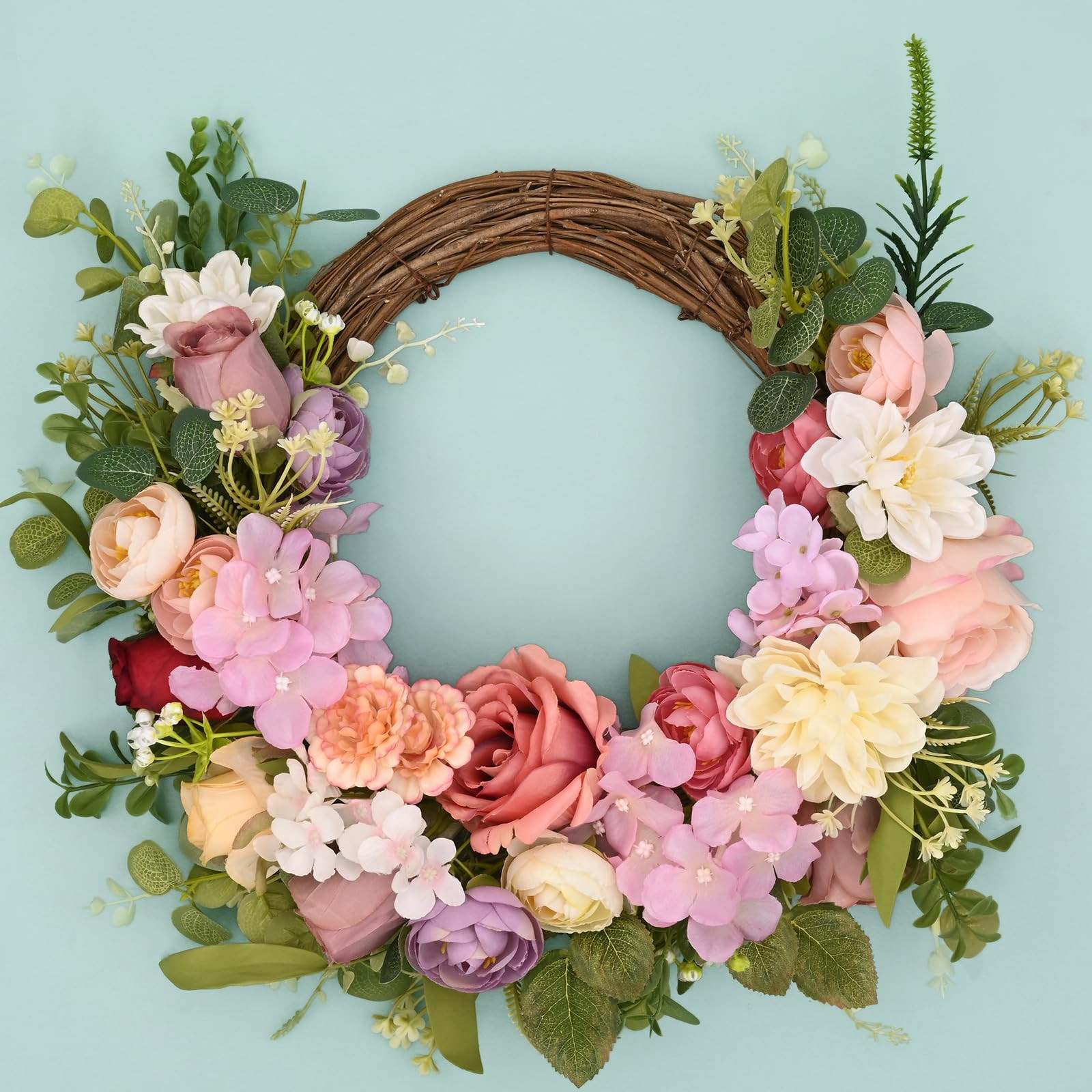 Spring Wreaths for Front Door, 16 Inch Spring Wreath, Summer Door Wreaths for Front Door, Peony R... | Amazon (US)