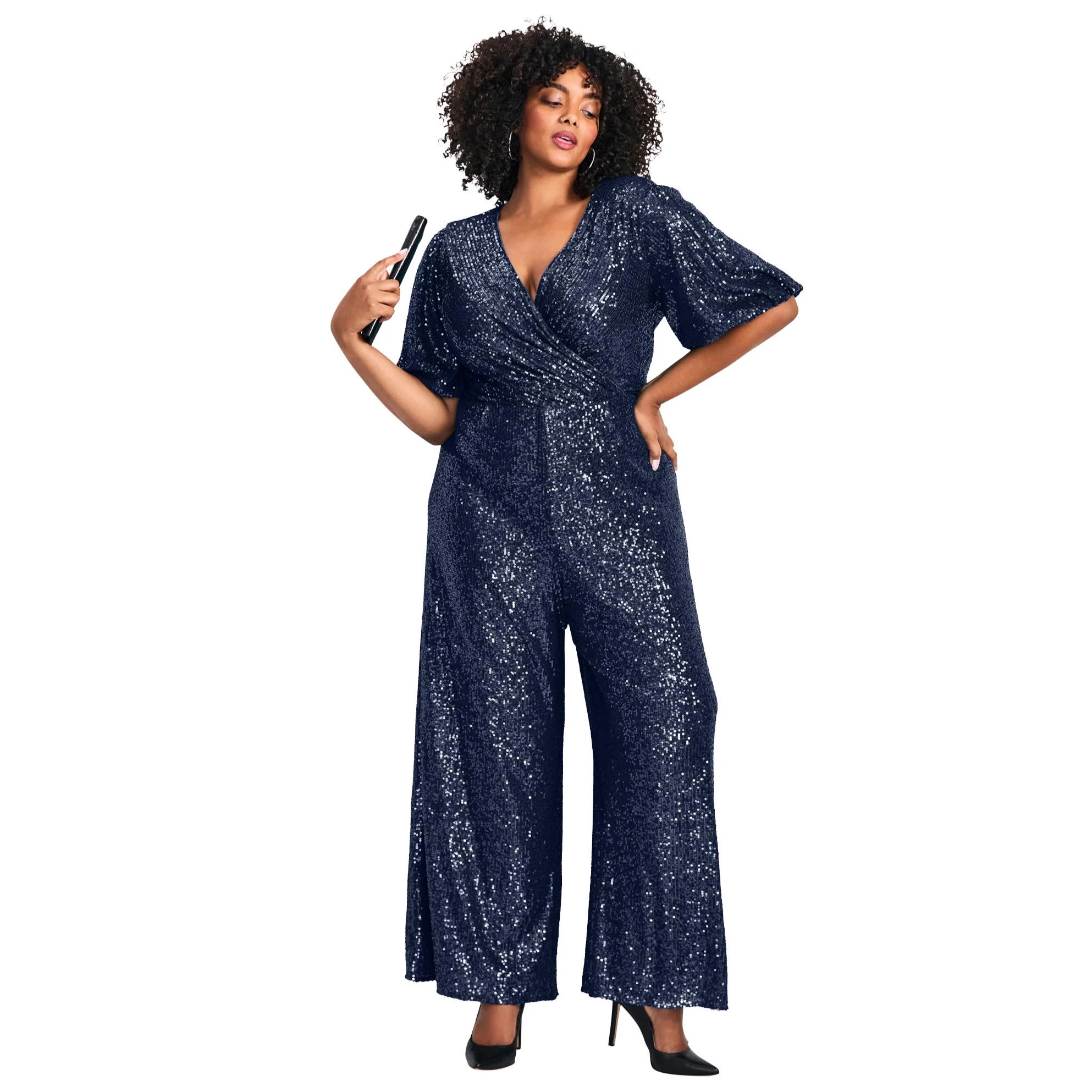 Avenue Women's Plus Size Nada Sequin  Sleeve Jumpsuit | Walmart (US)