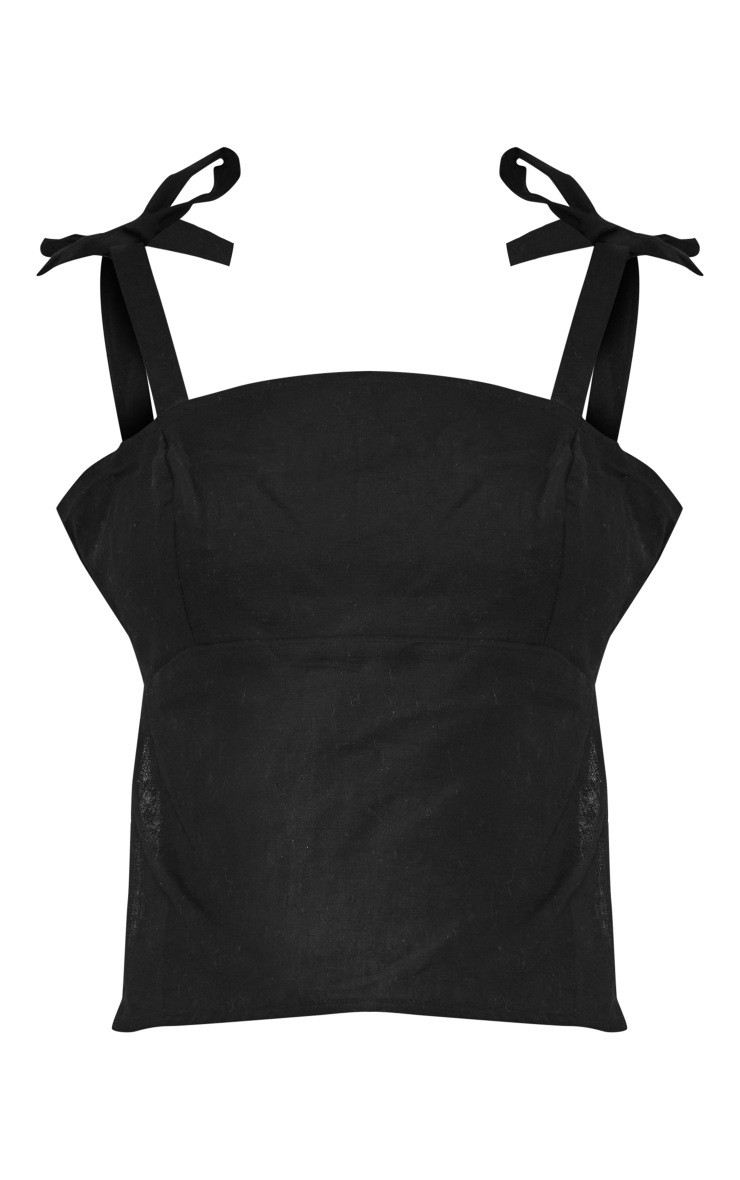 Black Cotton Tie Strap Open Back Cami | PrettyLittleThing UK