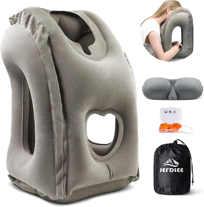JefDiee Inflatable Travel Pillow, Airplane Neck Pillow Comfortably Supports Head and Chin for Air... | Amazon (CA)