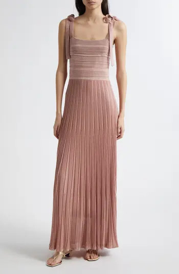 Lucky Tie Shoulder Metallic Rib Maxi Dress | Nordstrom