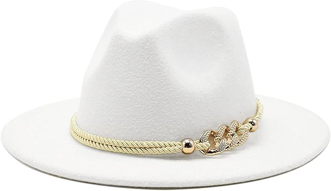 Gossifan Lady Fashion Wide Brim Felt Fedora Panama Hat with Ring Belt | Amazon (US)