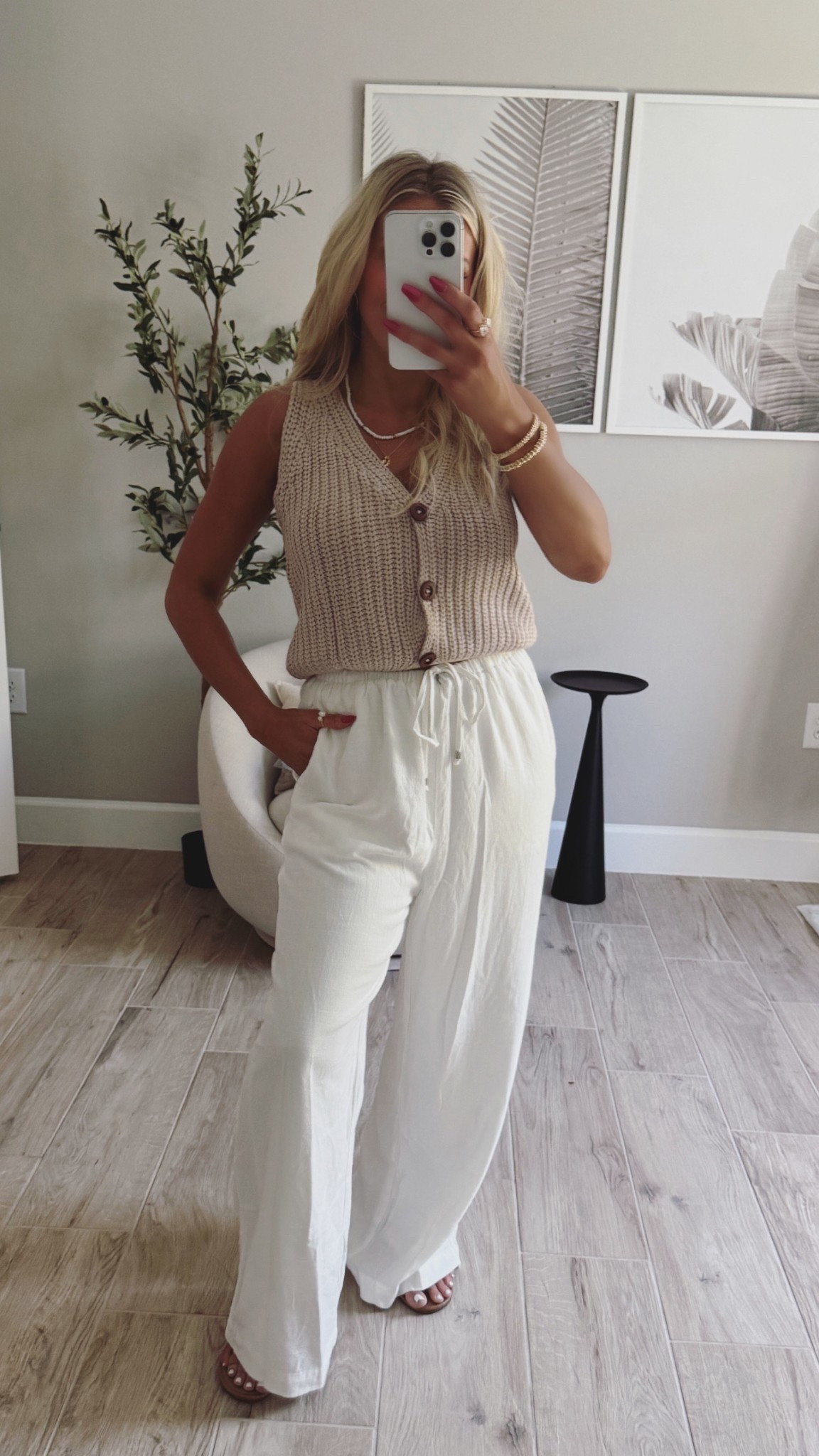 Cute and simple spring or summer outfit- size small in vest and medium in these linen pants that are perfect resort wear 