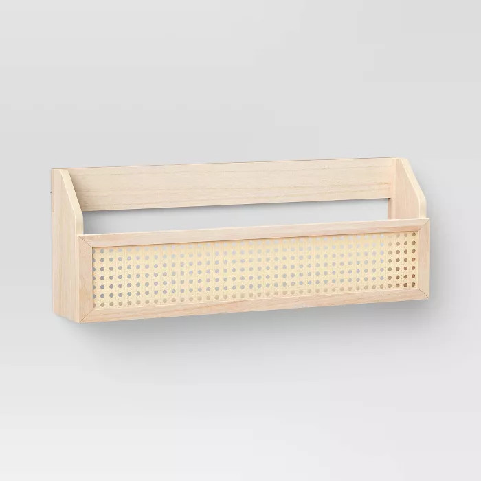 23" x 8.5" Wood and Rattan Wall Shelf with Caning Warm Tone Brown - Threshold™ | Target